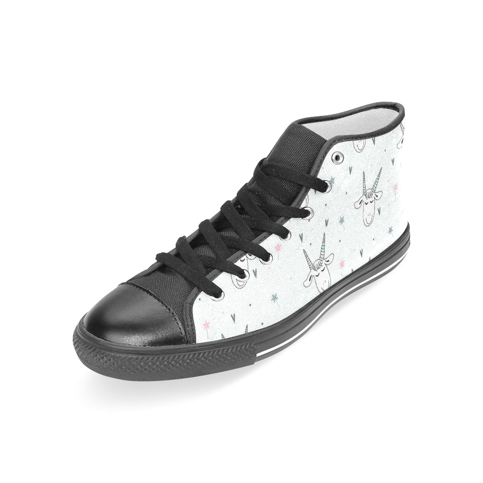 Cute goat design pattern Women's High Top Canvas Shoes Black