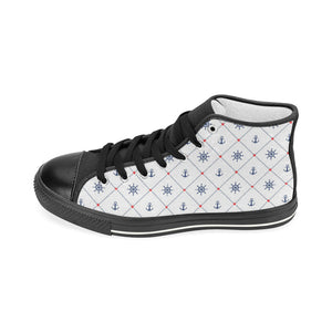 Anchor rudder nautical design pattern Women's High Top Canvas Canvas Shoes Black