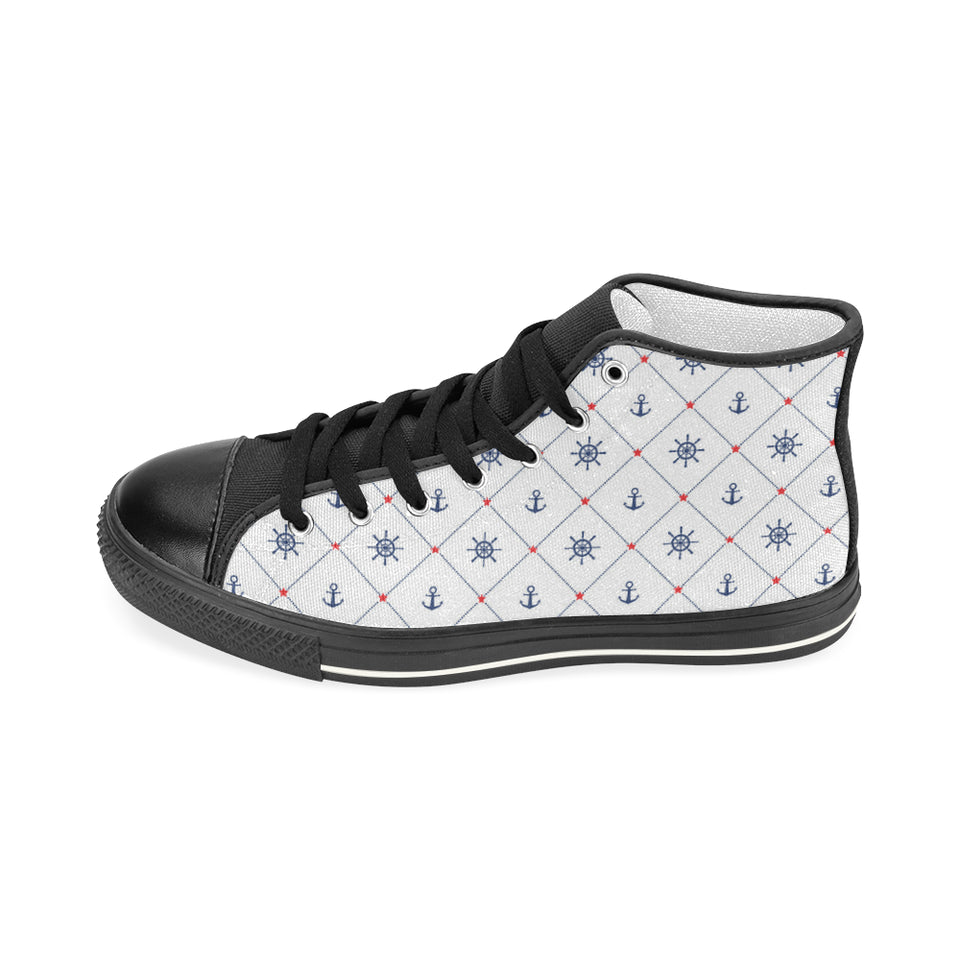 Anchor rudder nautical design pattern Women's High Top Canvas Canvas Shoes Black