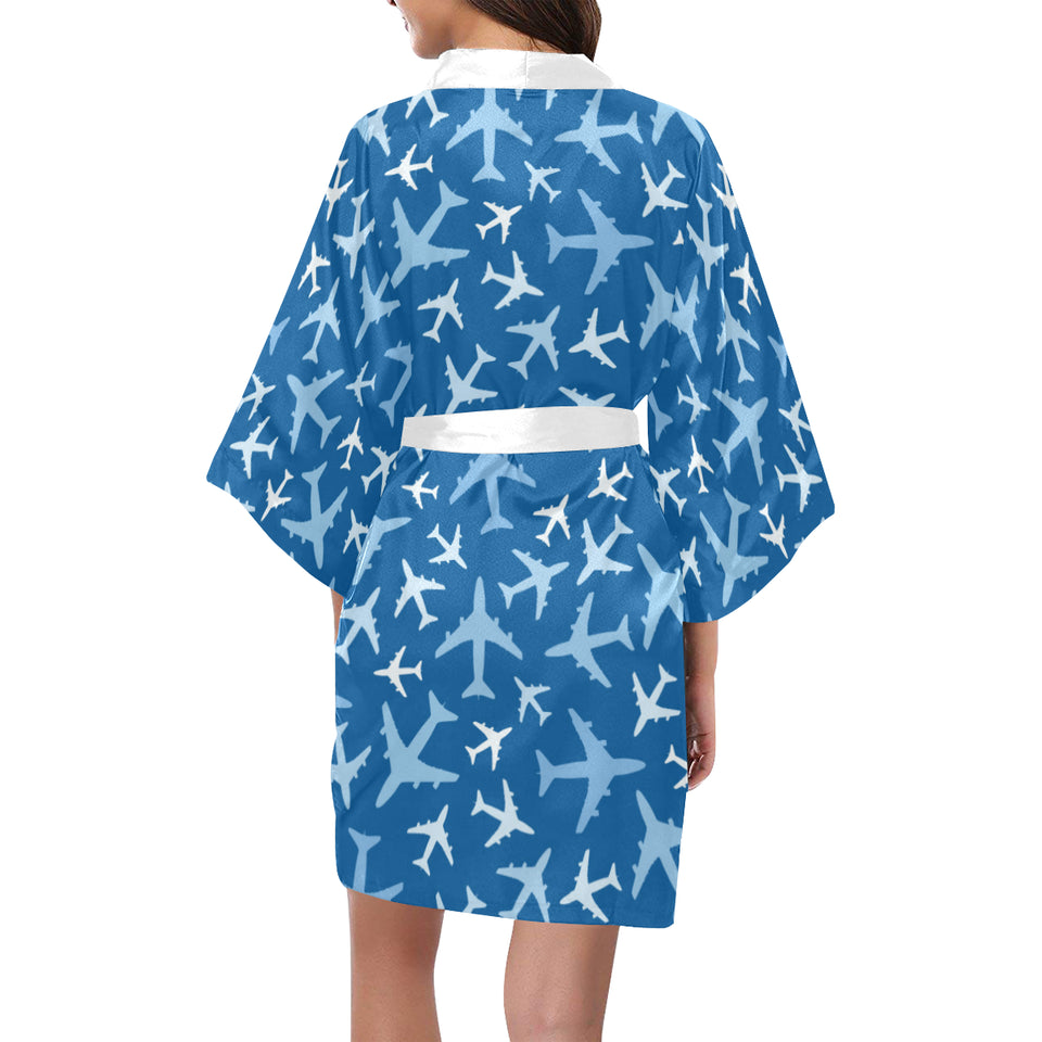 Airplane pattern in the sky Women's Short Kimono Robe
