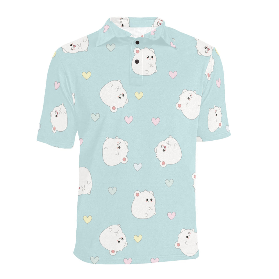 White cute hamsters heart pattern Men's All Over Print Polo Shirt