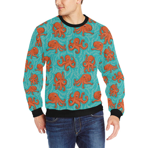 Octopus turquoise background Men's Crew Neck Sweatshirt