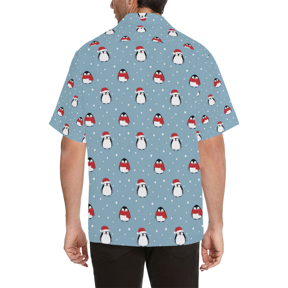 Cute penguin christmas snow pattern Men's All Over Print Hawaiian Shirt