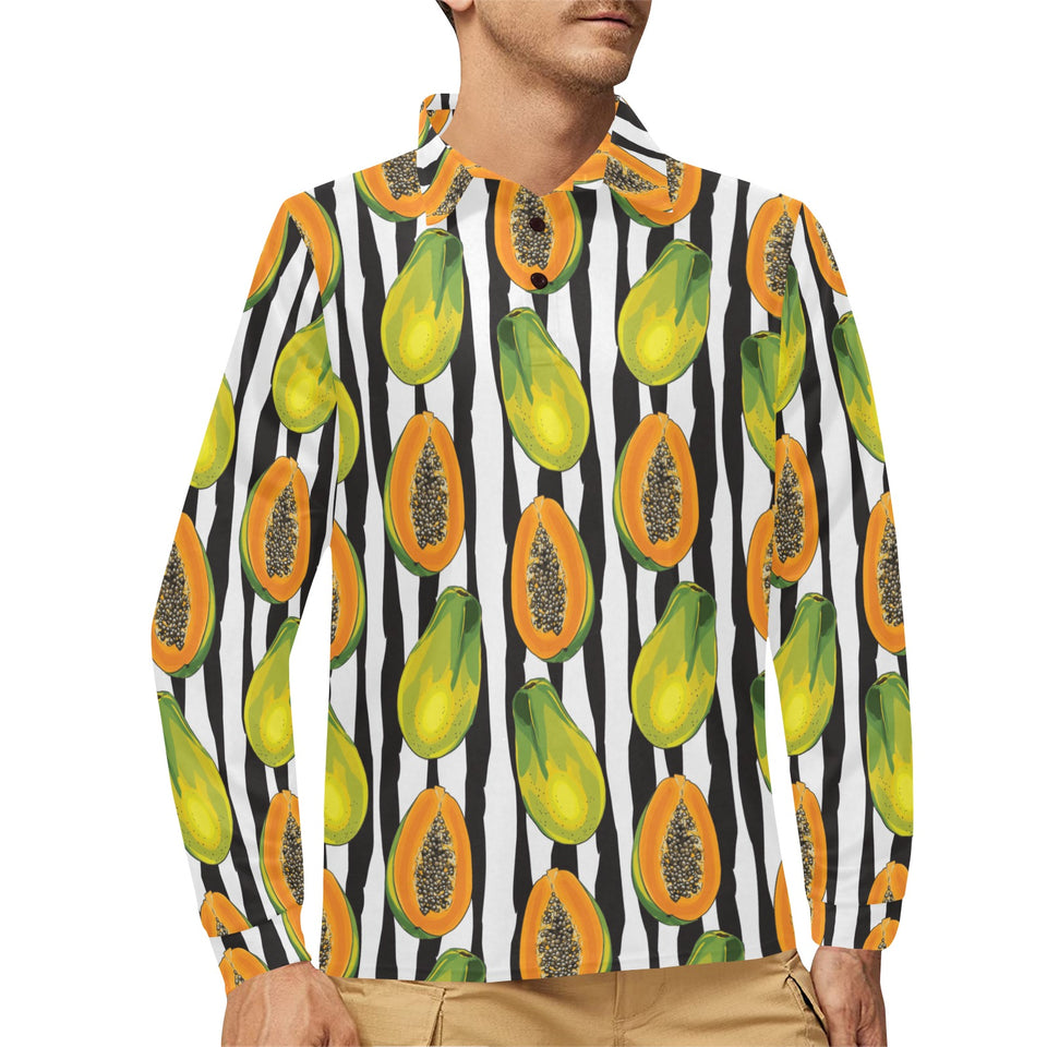papaya design pattern Men's Long Sleeve Polo Shirt