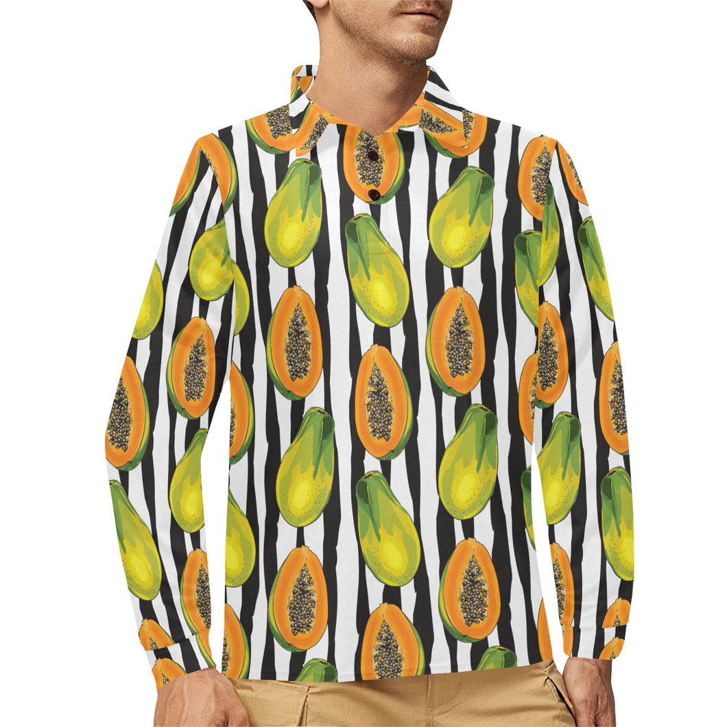 papaya design pattern Men's Long Sleeve Polo Shirt