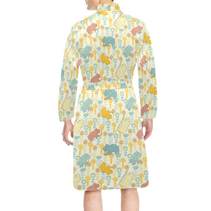 Hippopotamus Pattern Print Design 04 Men's Long Sleeve Belted Night Robe