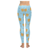 Brown cute pomeranian blue blackground Women's Legging Fulfilled In US