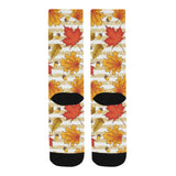 Maple leaf oak leaf acorns beige striped backgroun Crew Socks