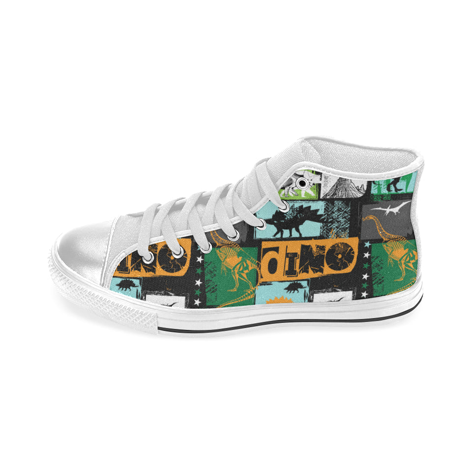 dinosaurs print pattern Women's High Top Canvas Shoes White