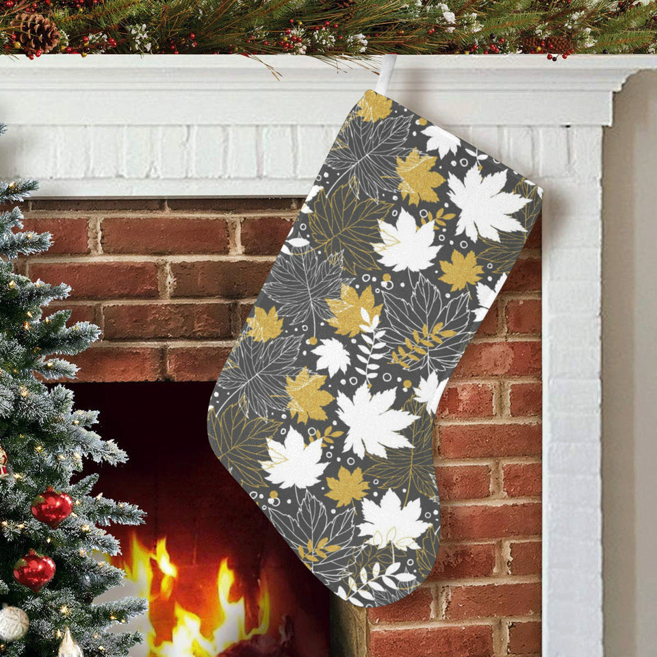 Beautiful gold autumn maple leaf pattern Christmas Stocking