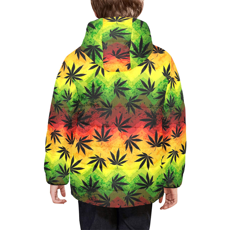 Canabis Marijuana Weed Pattern Print Design 03 Kids' Boys' Girls' Padded Hooded Jacket