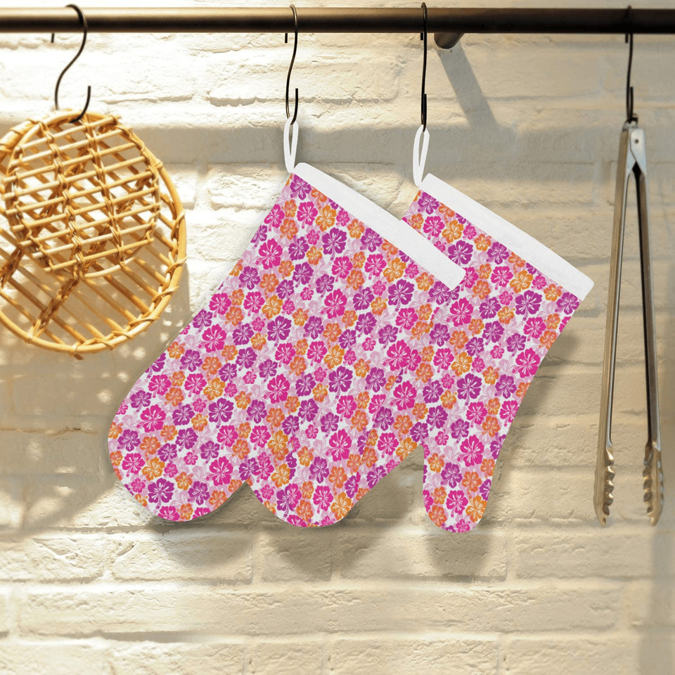 Hibiscus Pattern Print Design 01 Heat Resistant Oven Mitts