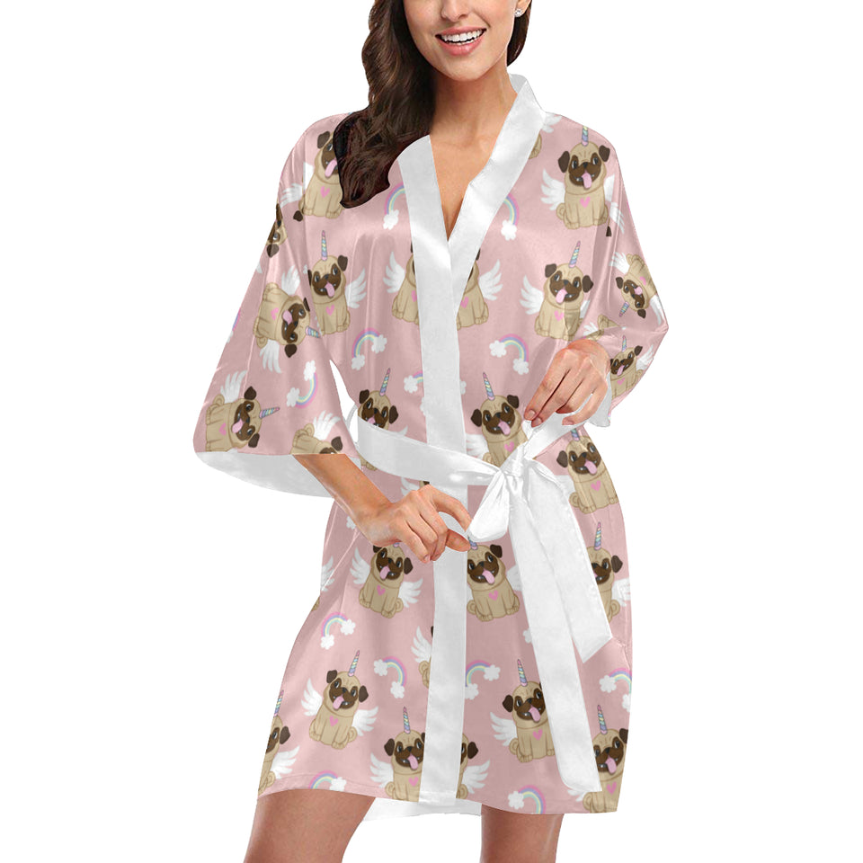 Cute unicorn pug pattern Women's Short Kimono Robe