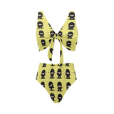 Cute ninja yellow background Chest Bowknot High Waisted Bikini Swimsuit