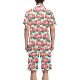 Beautiful flamingo tropical palm leaves hibiscus p Men's V-Neck Short Pajama Set