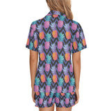 Pineapples pattern zigzag background Women's V-Neck Short Pajama Set