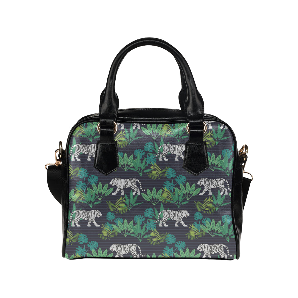 white bengal tigers tropical plant Shoulder Handbag