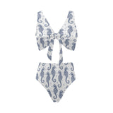 Seahorse pattern background Chest Bowknot High Waisted Bikini Swimsuit