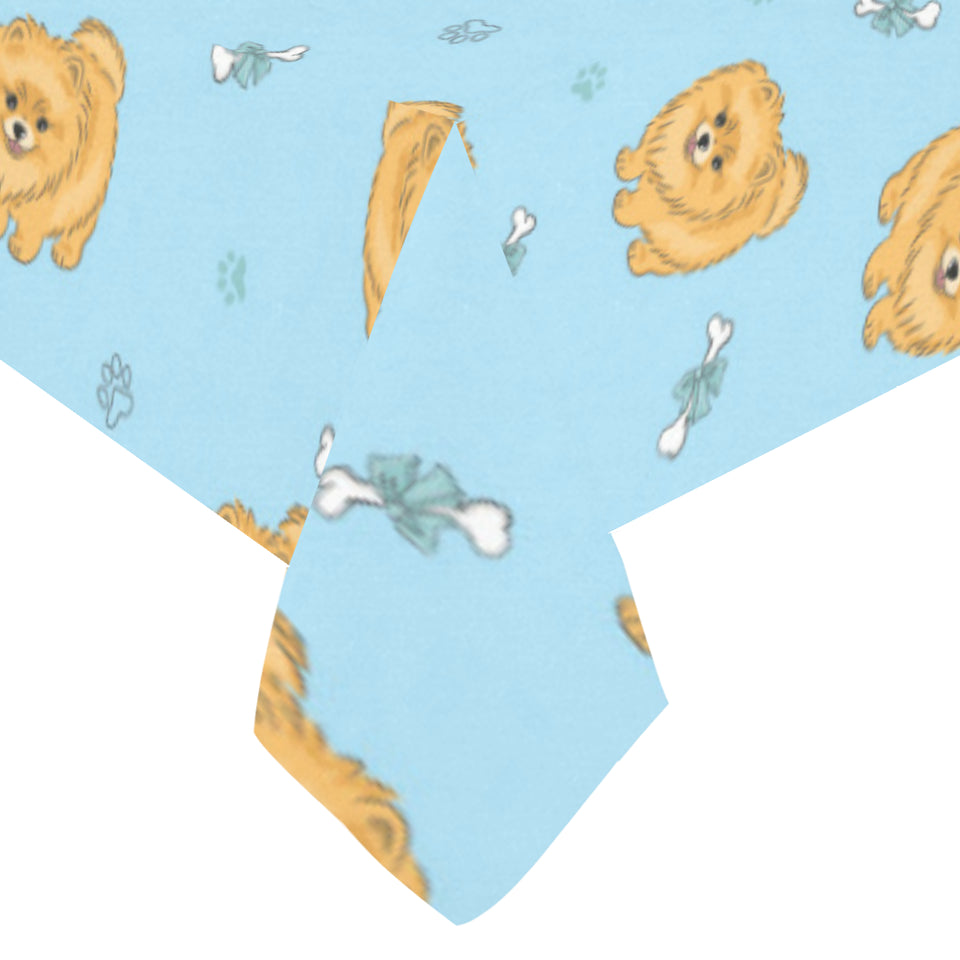 Brown cute pomeranian blue blackground Tablecloth