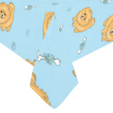 Brown cute pomeranian blue blackground Tablecloth