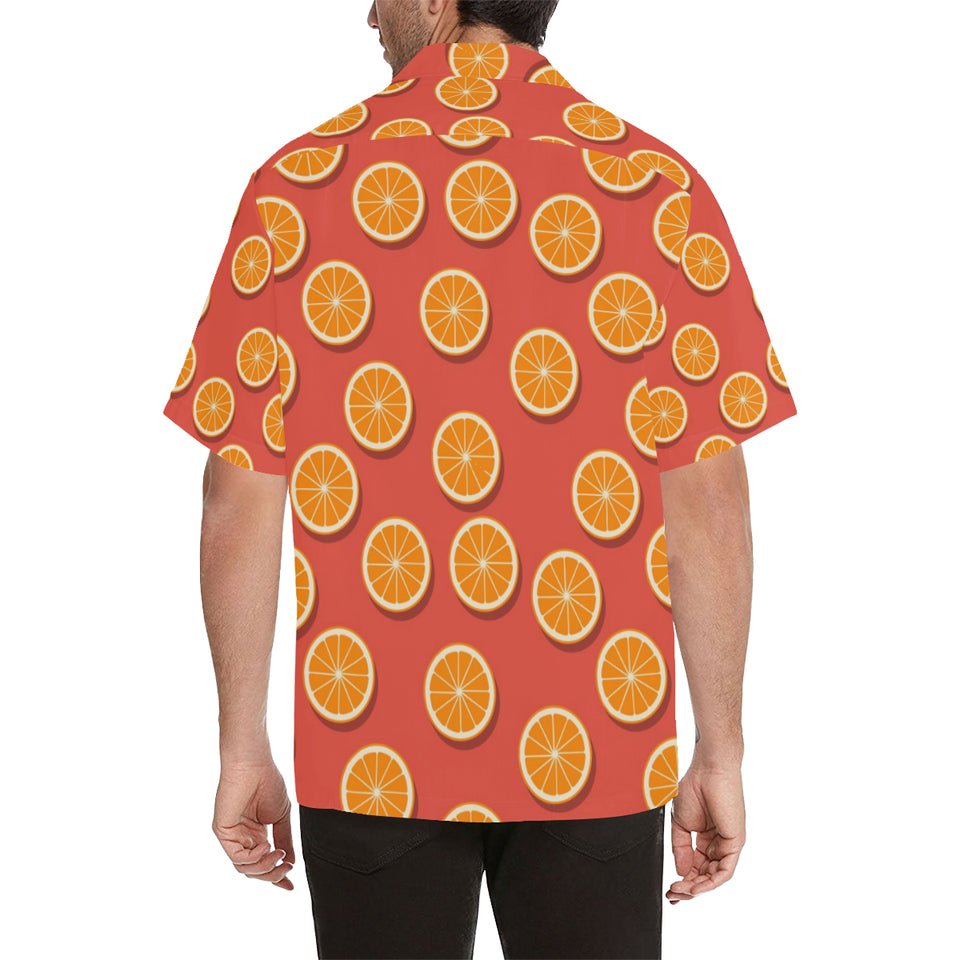 Oranges pattern red background Men's All Over Print Hawaiian Shirt