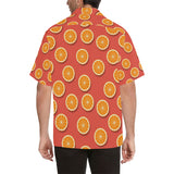 Oranges pattern red background Men's All Over Print Hawaiian Shirt