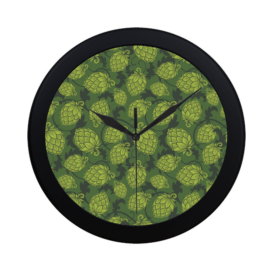 Hop pattern Hop cone background Elegant Black Wall Clock