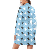 Stingray Pattern Print Design 03 Women's Long Sleeve Belted Night Robe