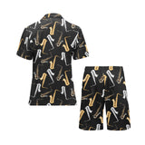 saxophone design pattern Men's V-Neck Short Pajama Set