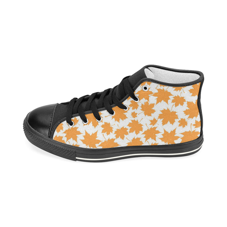 Orange Maple Leaf pattern Women's High Top Canvas Shoes Black