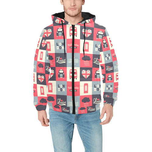 British Pattern Print Design 05 Men's Padded Hooded Jacket