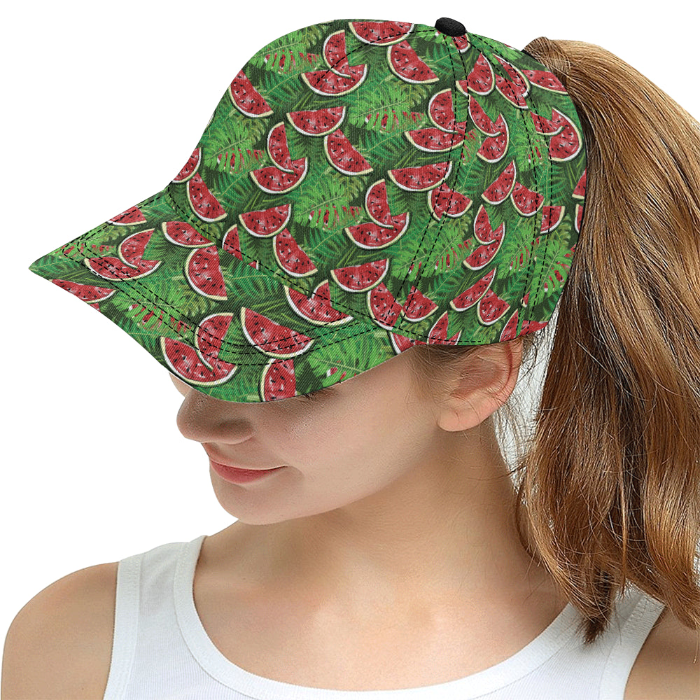 Watermelons tropical palm leaves pattern backgroun All Over Print Snapback Cap