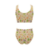Guinea Pig Pattern Print Design 05 Chest Bowknot High Waisted Bikini Swimsuit