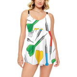 Darts Pattern Print Design 03 Chest Sexy Pleated Two Piece Swim Dress