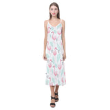 Cute flamingo pattern V-Neck Open Fork Long Dress