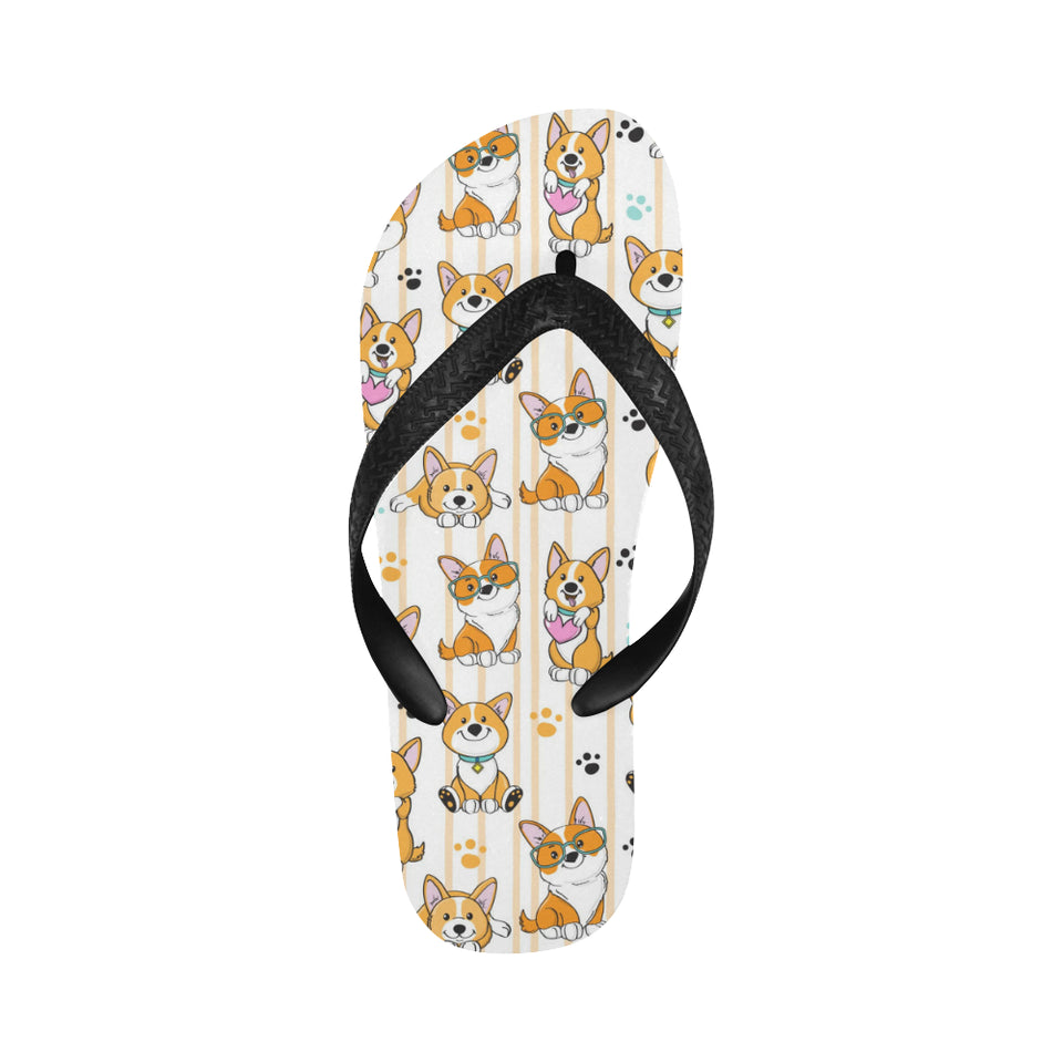 Cute dog corgi striped background pattern Unisex Flip Flops