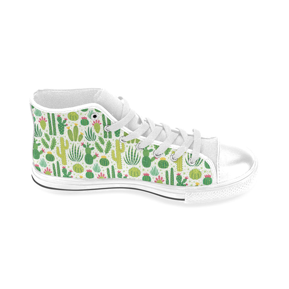 Cactus pattern copy Men's High Top Canvas Shoes White