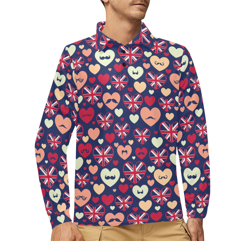 British Pattern Print Design 02 Men's Long Sleeve Polo Shirt