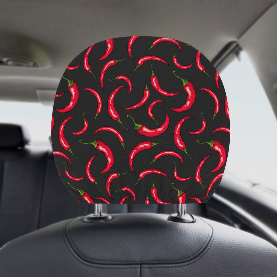 Chili peppers pattern black background Car Headrest Cover
