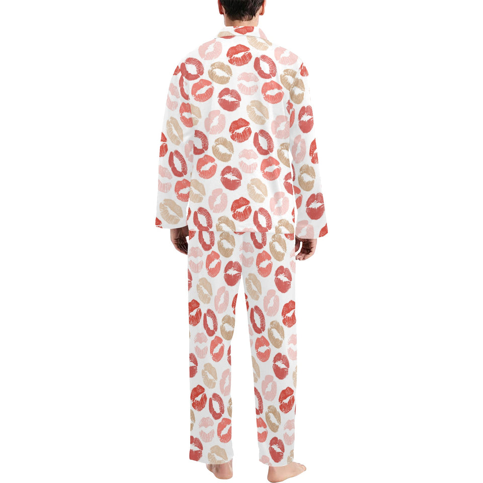 Lips Pattern Print Design 04 Men's Long Pajama Set