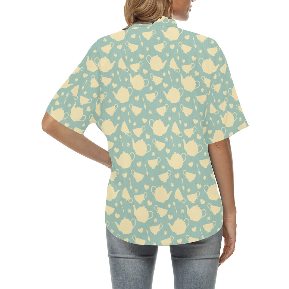 Tea pots Pattern Print Design 02 Women's All Over Print Hawaiian Shirt