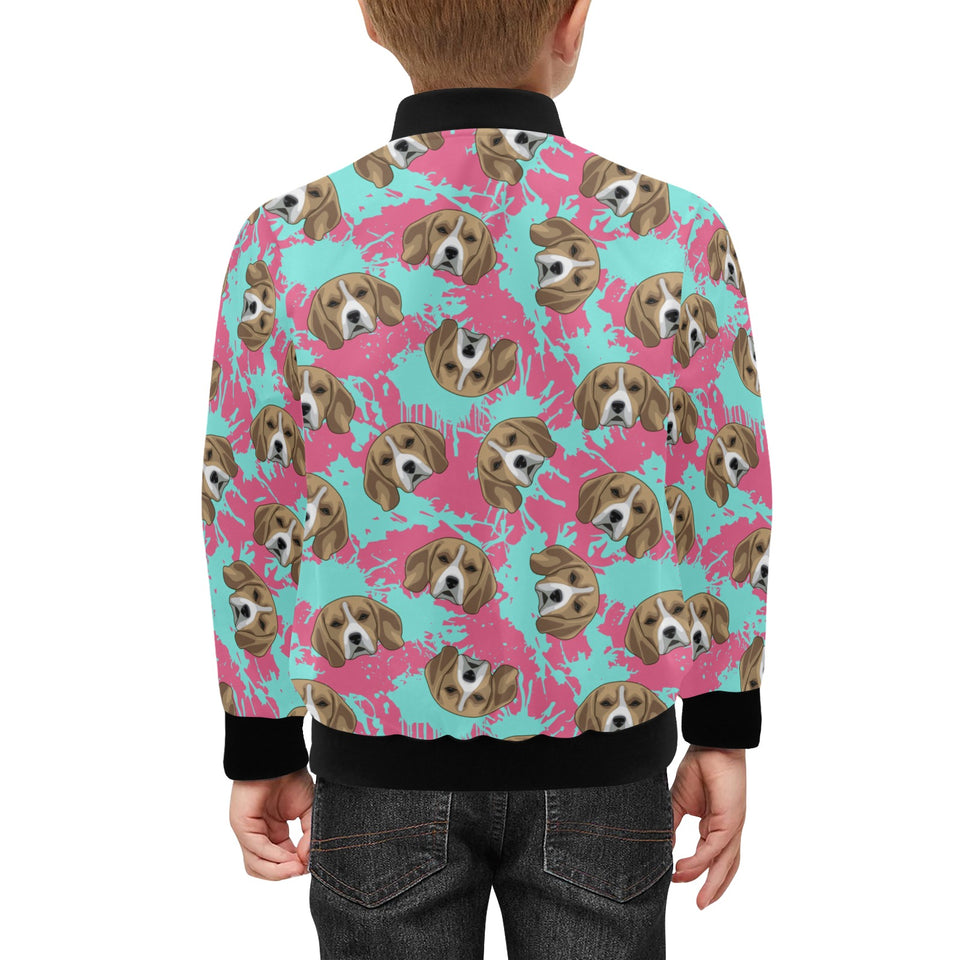 Beagle muzzles turquoise paint splashes pink patte Kids' Boys' Girls' Bomber Jacket