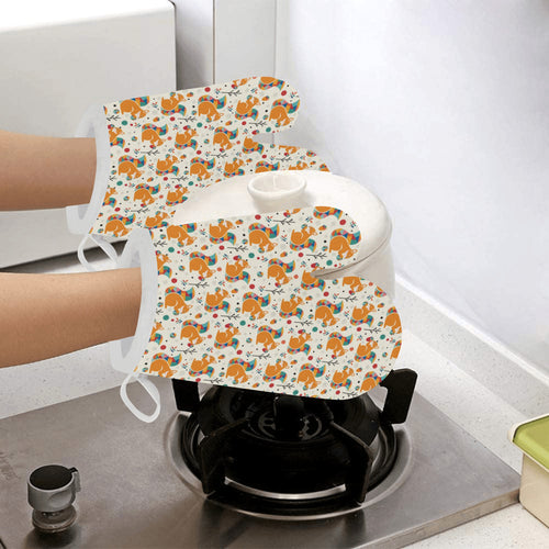 Squirrel Pattern Print Design 04 Heat Resistant Oven Mitts