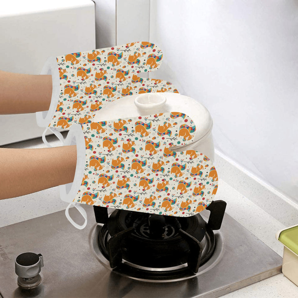 Squirrel Pattern Print Design 04 Heat Resistant Oven Mitts
