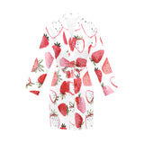 watercolor hand drawn beautiful strawberry pattern Women's Long Sleeve Belted Night Robe