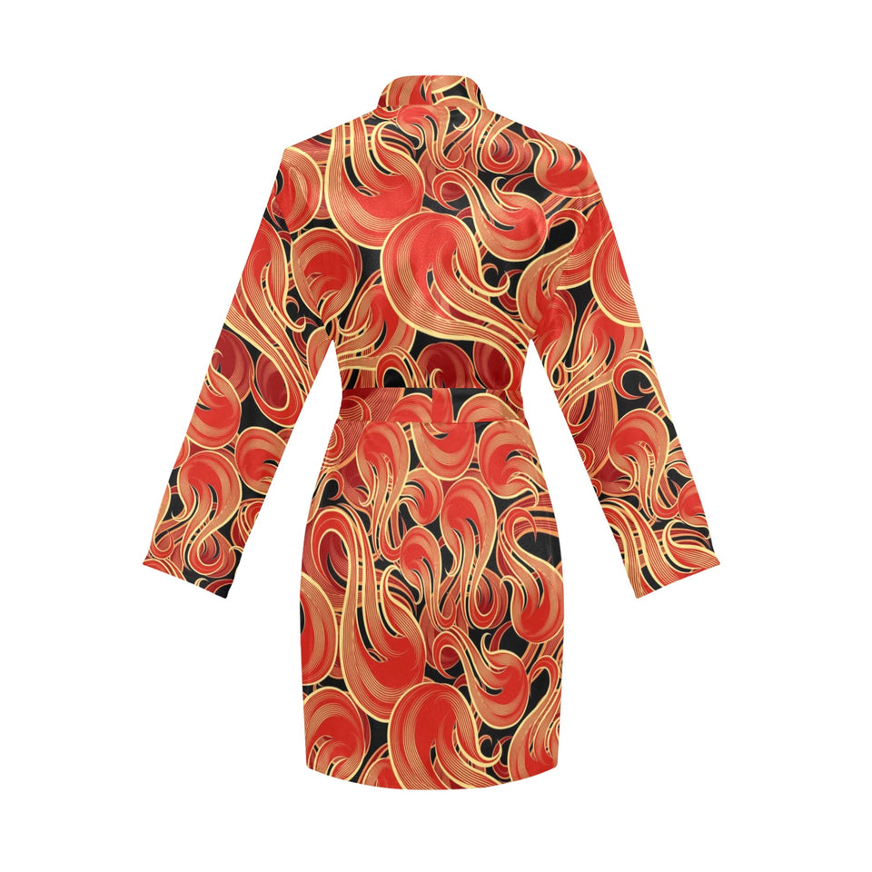 Fire flame pattern Women's Long Sleeve Belted Night Robe