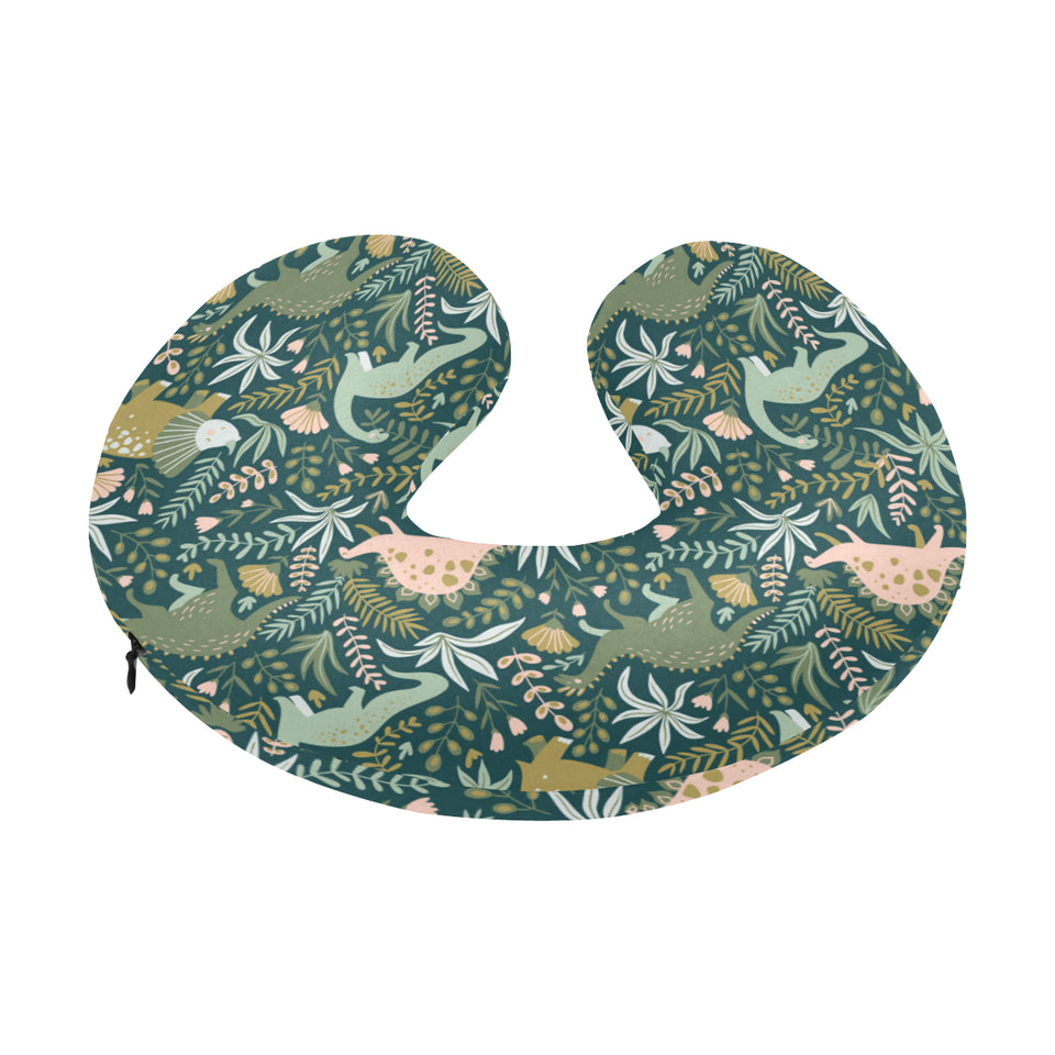dinosaurs tropical leaves flower pattern U-Shaped Travel Neck Pillow