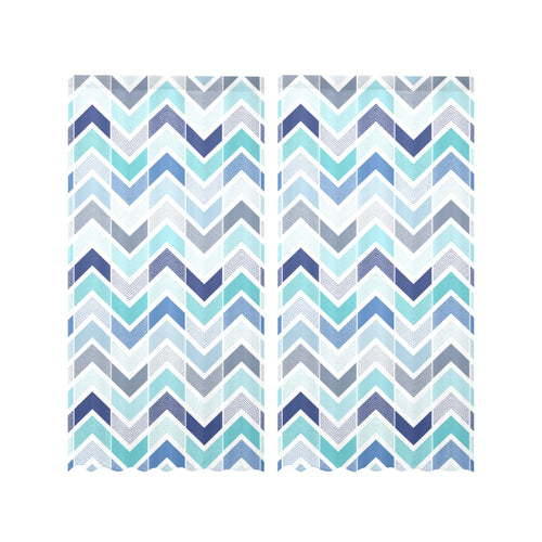 zigzag chevron blue pattern Gauze Curtain