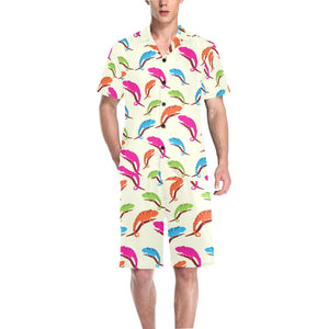 Colorful Chameleon lizard pattern Men's V-Neck Short Pajama Set