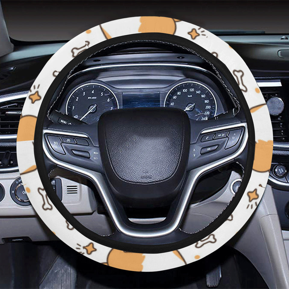 Cute corgi heart star bone pattern Car Steering Wheel Cover